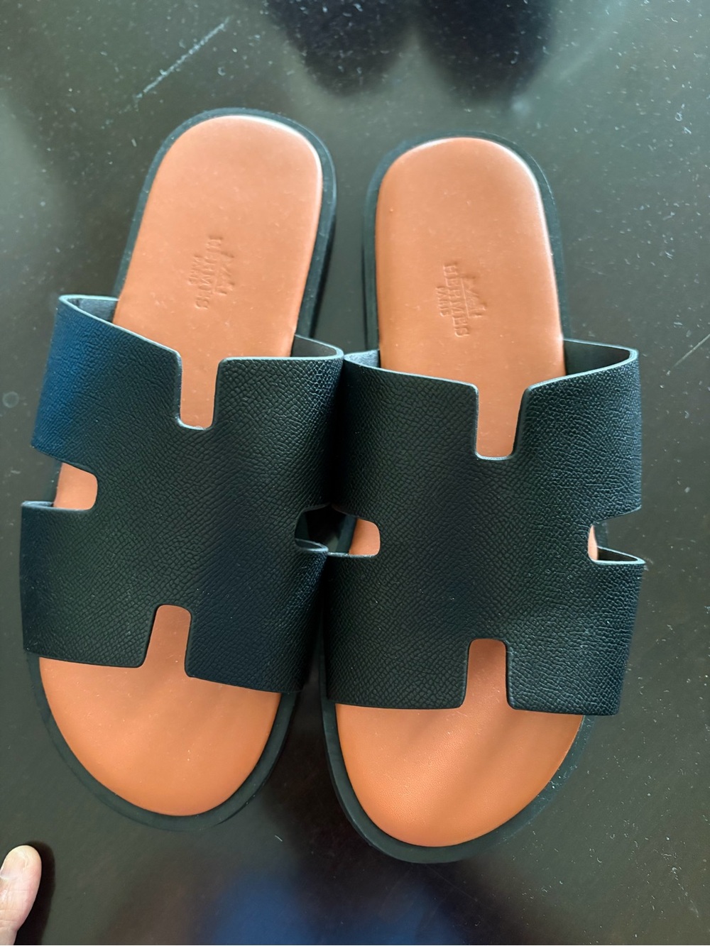 Black Slide Sandals with Tan Footbed - Unbranded Women's Slides